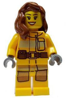 LEGO Minifigure-Fire - Bright Light Orange Fire Suit with Utility Belt, Reddish Brown Female Hair over Shoulder-Town / City / Fire-CTY337-Creative Brick Builders
